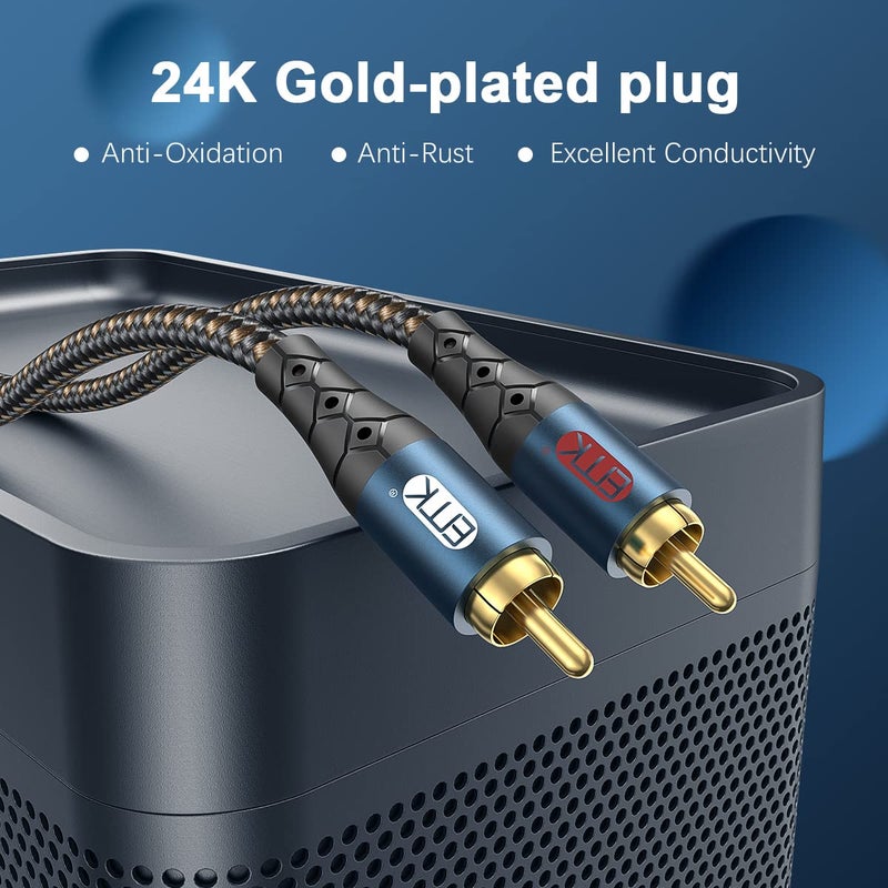 EMK RCA Cable Subwoofer Cable 2RCA Male to 2RCA Male Stereo Audio Cable RCA Splitter 24K Gold-Plated Nylon Braided Double Shielded Digital Analogue Supports Amplifiers,Home Theater,Hi-Fi System(3.3ft/1m) - Image 4