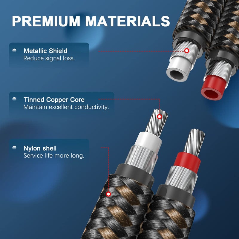 EMK RCA Cable Subwoofer Cable 2RCA Male to 2RCA Male Stereo Audio Cable RCA Splitter 24K Gold-Plated Nylon Braided Double Shielded Digital Analogue Supports Amplifiers,Home Theater,Hi-Fi System(3.3ft/1m) - Image 5