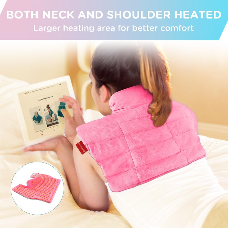 Comfytemp Heating Pad for Neck and Shoulders and Back, 2.6lb Weighted Electric Heating Pads, Large Heated Wrap, 9 Heat Settings & 11 Timer, Valentines Birthday Gifts for Women Men Mom Dad, Pink - Image 5