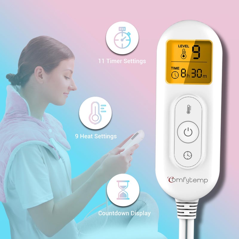 Comfytemp Heating Pad for Neck and Shoulders and Back, 2.6lb Weighted Electric Heating Pads, Large Heated Wrap, 9 Heat Settings & 11 Timer, Valentines Birthday Gifts for Women Men Mom Dad, Pink - Image 4