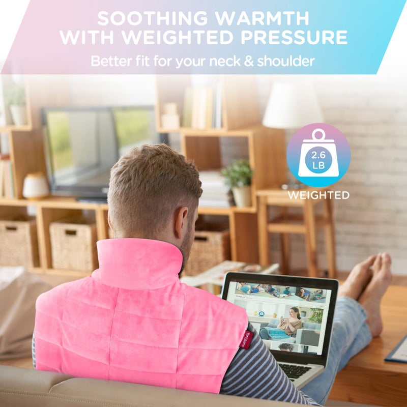 Comfytemp Heating Pad for Neck and Shoulders and Back, 2.6lb Weighted Electric Heating Pads, Large Heated Wrap, 9 Heat Settings & 11 Timer, Valentines Birthday Gifts for Women Men Mom Dad, Pink - Image 2
