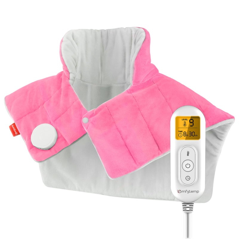 Comfytemp Heating Pad for Neck and Shoulders and Back, 2.6lb Weighted Electric Heating Pads, Large Heated Wrap, 9 Heat Settings & 11 Timer, Valentines Birthday Gifts for Women Men Mom Dad, Pink - Image 1