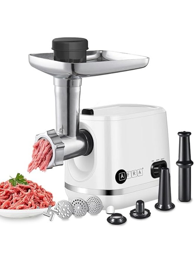 عفرا Electric Meat Grinder 1200W, Stainless Steel Cross Blade, 3 Cutting Discs, Sausage & Kibbeh Attachment, Heavy Duty Kitchen Mincer – AF-1200MGWT, 2 Year service Warranty 1200 W AF-1200MGWT white - Image 4