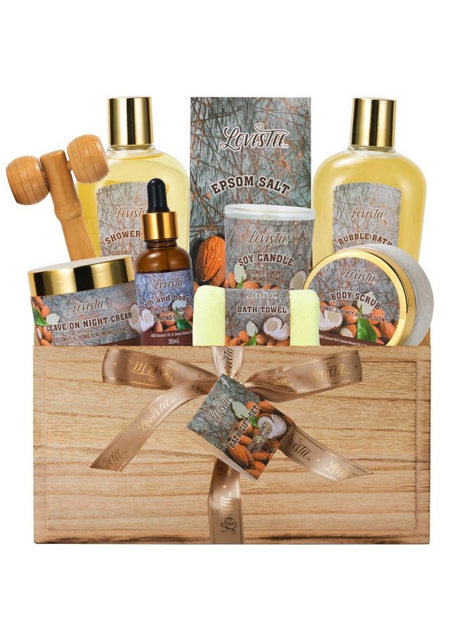 Lovestee - 10 Pc Spa Gift Set For Womenvalentines Day Gifts For Her Spa Kit Bubble Bath Spa Gift Basket For Women With Epsom Salt Bath & Body Oil Body Scrub Candle Wood Massage Toolbath Set Spa Basket - Image 1