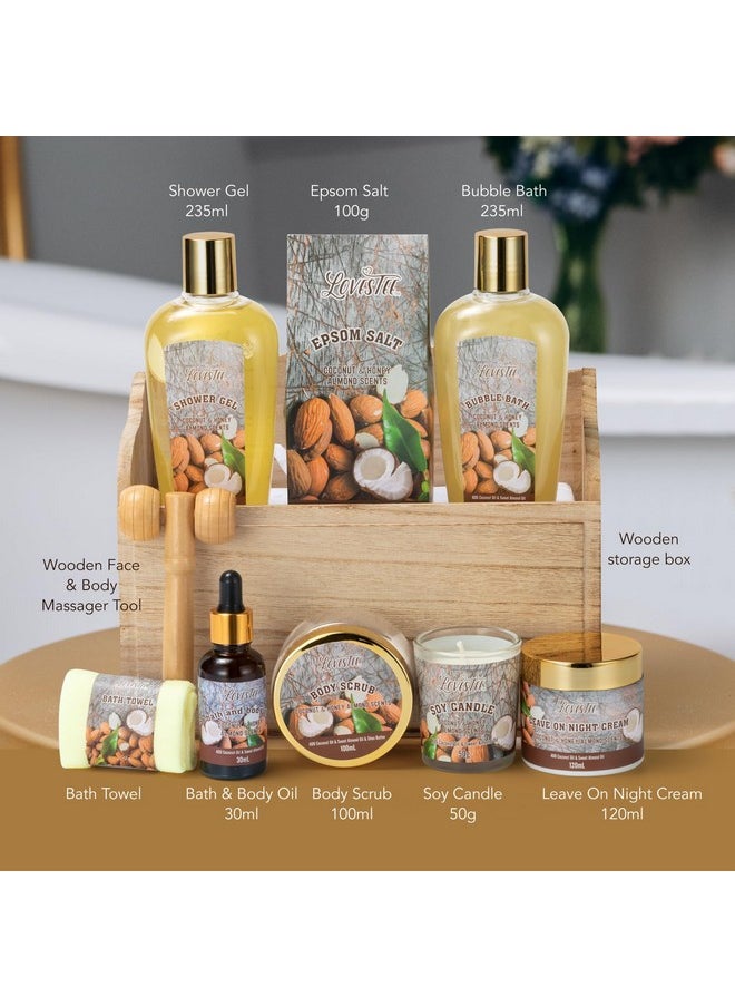 Lovestee - 10 Pc Spa Gift Set For Womenvalentines Day Gifts For Her Spa Kit Bubble Bath Spa Gift Basket For Women With Epsom Salt Bath & Body Oil Body Scrub Candle Wood Massage Toolbath Set Spa Basket - Image 1