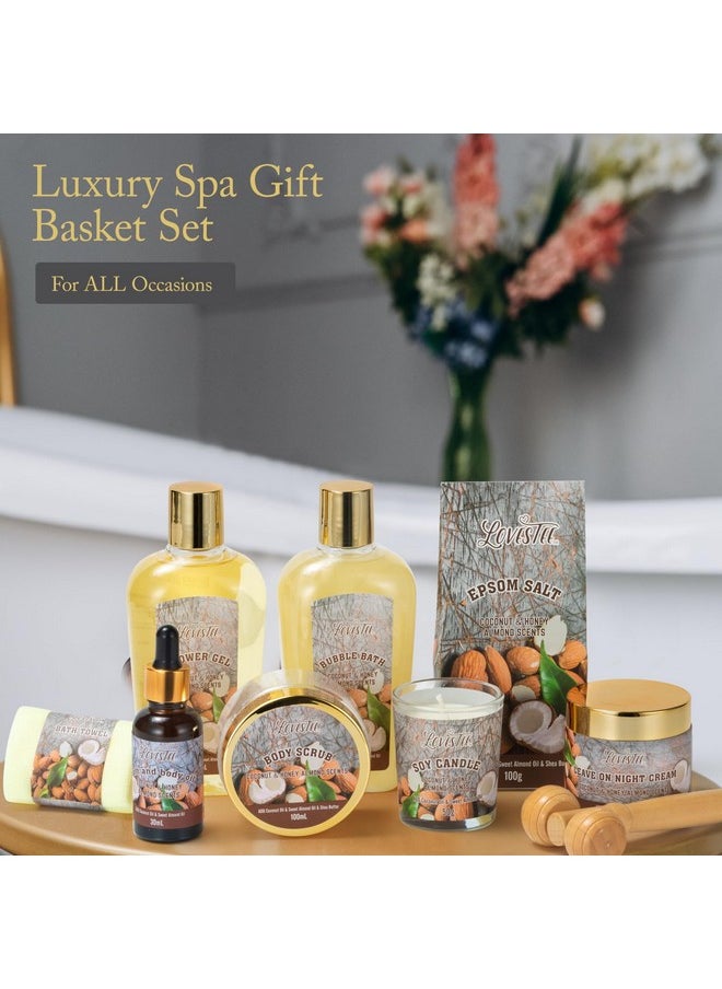 Lovestee - 10 Pc Spa Gift Set For Womenvalentines Day Gifts For Her Spa Kit Bubble Bath Spa Gift Basket For Women With Epsom Salt Bath & Body Oil Body Scrub Candle Wood Massage Toolbath Set Spa Basket - Image 1