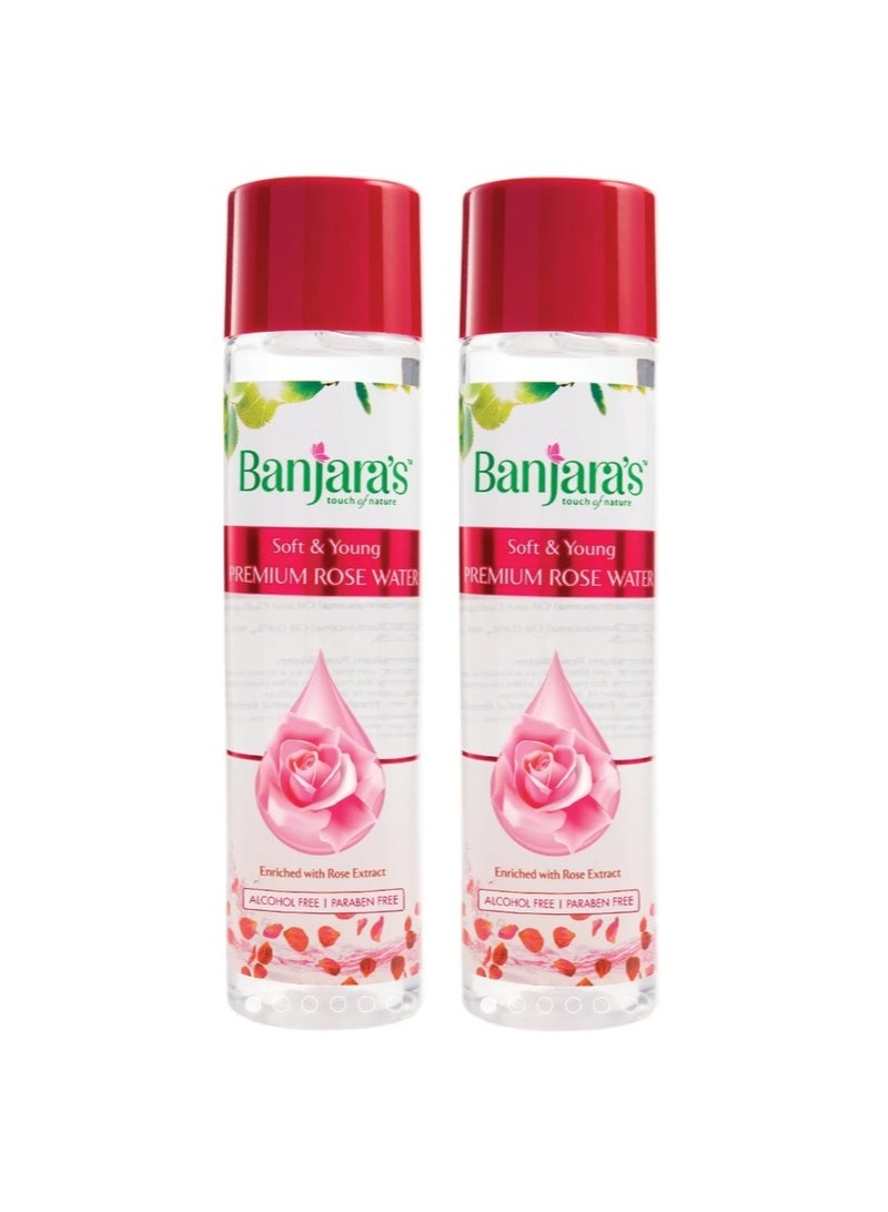 Banjara's Premium Rose Water 120 ml, tones skin, reduces pimples (Pack of 2) - Image 1