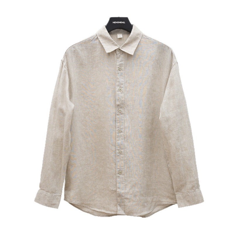 Men's Solid Linen Texture Shirt, Breathable and Cooling, Long Sleeve, Loose Fit - Image 5