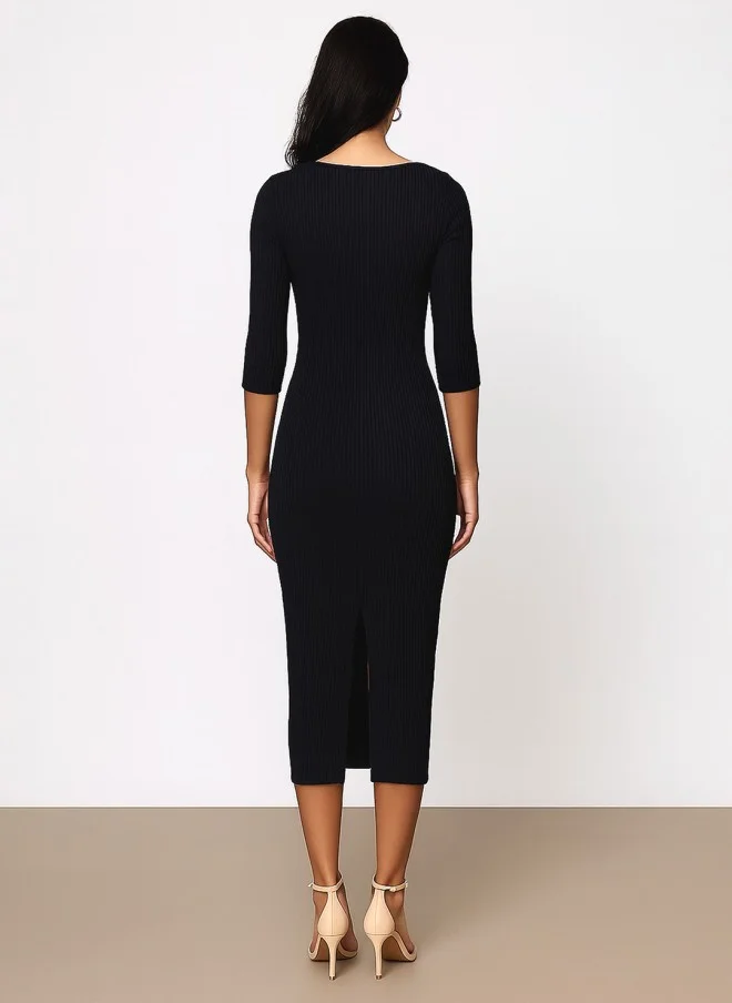 SASSAFRAS Ribbed Bodycon Midi Dress for Women