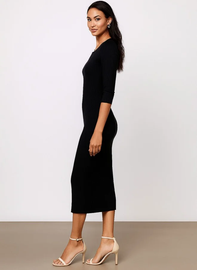 SASSAFRAS Ribbed Bodycon Midi Dress for Women