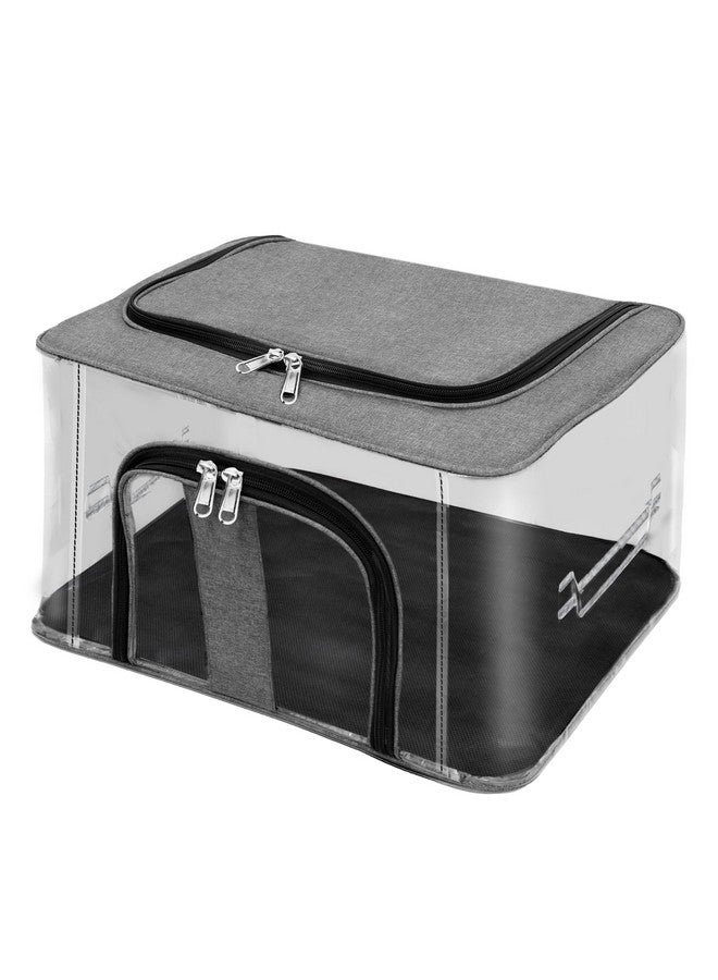 Storite 33 L Nylon PVC Transparent Moisture Proof Storage box for Clothes Closet Wardrobe Organizer for Clothes with Carry Handle - (Grey, 44 x 31 x 24 cm) - Image 1