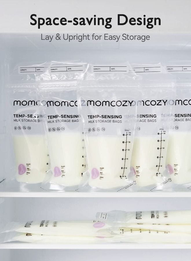 Momcozy 50pcs Baby Self-standing Bottom Design Breast Milk Storage Bags with Double Zipper and Temp-Sensing Discoloration BPA Free 180ml - Image 5