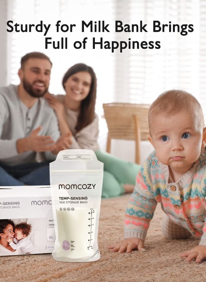 Momcozy 50pcs Baby Self-standing Bottom Design Breast Milk Storage Bags with Double Zipper and Temp-Sensing Discoloration BPA Free 180ml - Image 3