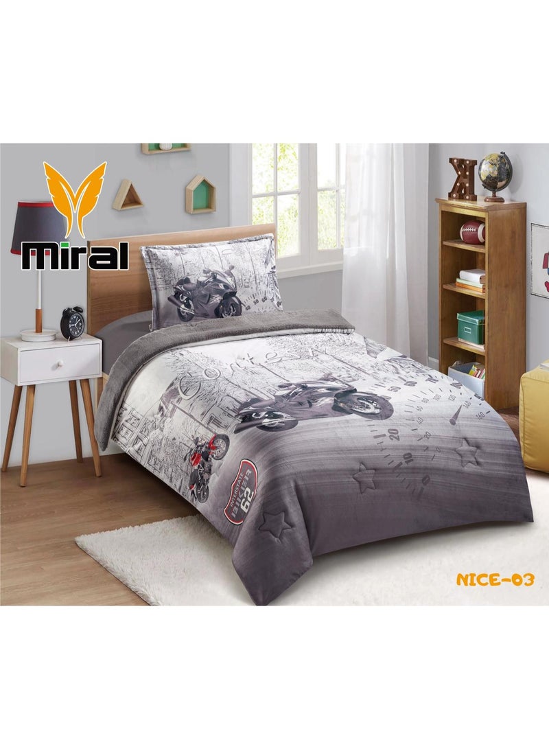 ميرال مفرش شتوي فخم , وجه مخمل ناعم ووجه فرو دافئ , 3 قطع - رسومات كرتونية - لحاف مقاس 160x210 سم - Image 1