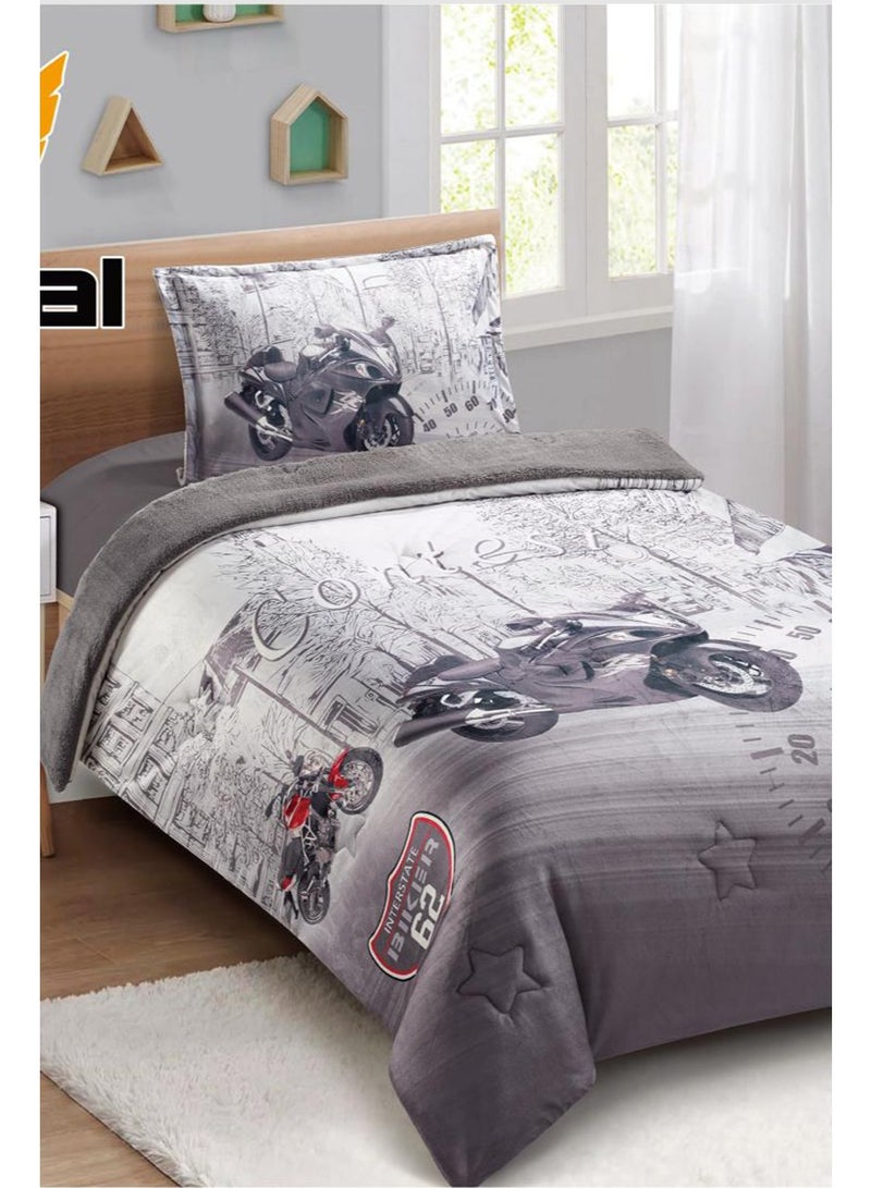 ميرال مفرش شتوي فخم , وجه مخمل ناعم ووجه فرو دافئ , 3 قطع - رسومات كرتونية - لحاف مقاس 160x210 سم - Image 2