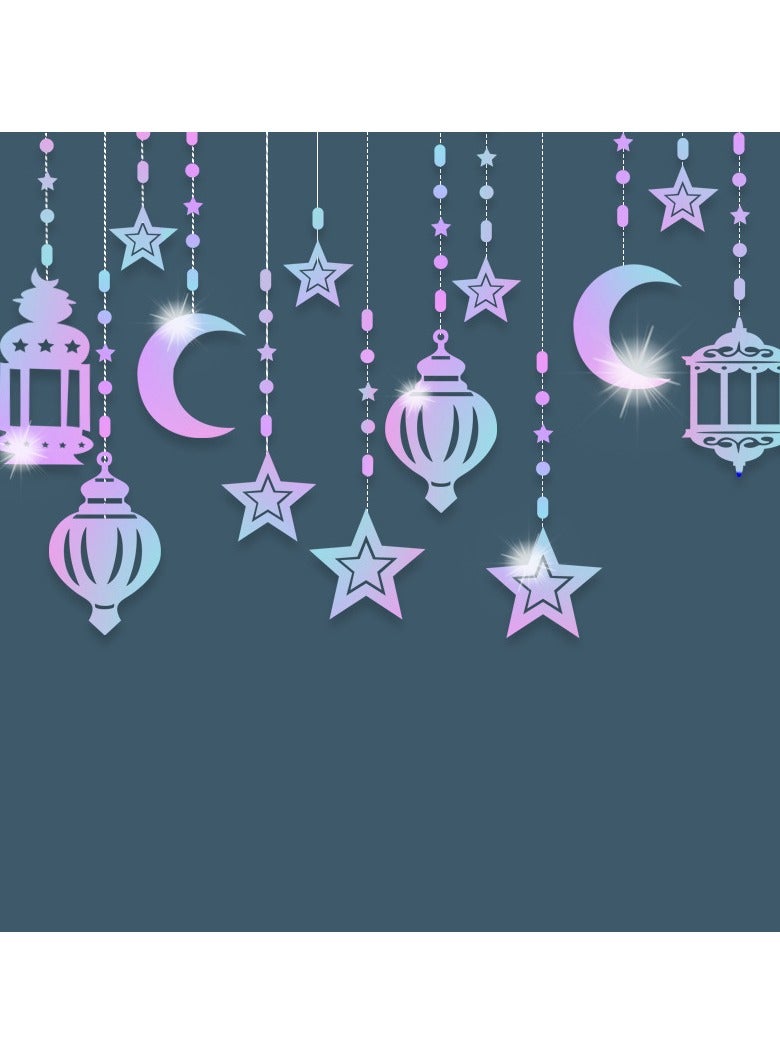 أ украшения معلقة بمشعلات وقمر ونار لرمضان بألوان بلسمية - جدران لليلة عيد مبارك المهرج