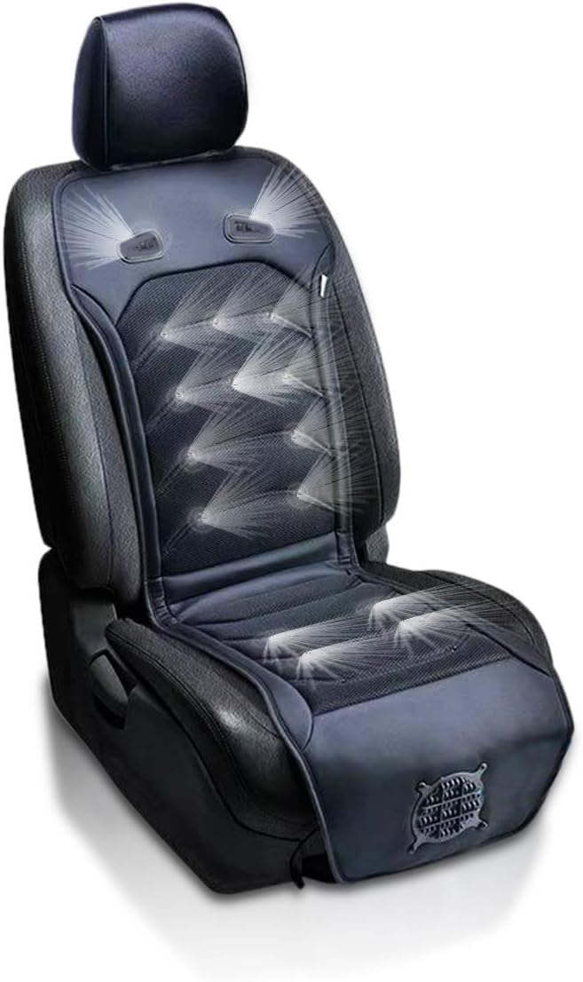 ZONETECH Cooling Car Seat Cushion - Black 12V Automotive Comfortable Massager Cooler Pad-Air Conditioned Air Circulation for Hot Weather - Image 1