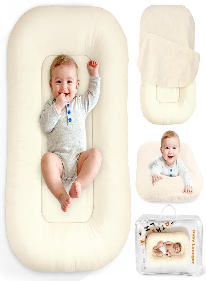 Idudbid Baby Lounger & Snuggle Nest for Newborn 0-24 Months, Baby Nest Supervised Breathable Cotton for Newborn, Breathable Portable Infant Lounnger for Travel and Home, Light Beige (Lounger Cover Included） - Image 1