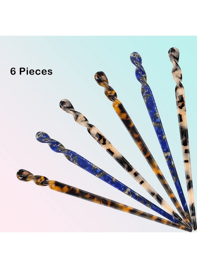 La Jolie Jasmin 6 Pieces Acetate Hair Sticks Vintage Tortoiseshell Hair Chopsticks Vintage Leopard Print Hairpin Chopsticks For Buns Hair Clips Hair Sticks For Long Hair Accessories With Flannel Bag For Women Girls - Image 3