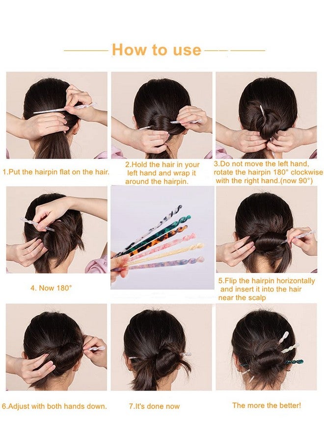 La Jolie Jasmin 6 Pieces Acetate Hair Sticks Vintage Tortoiseshell Hair Chopsticks Vintage Leopard Print Hairpin Chopsticks For Buns Hair Clips Hair Sticks For Long Hair Accessories With Flannel Bag For Women Girls - Image 4