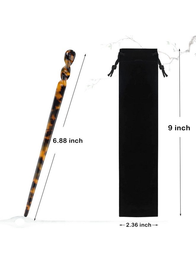 La Jolie Jasmin 6 Pieces Acetate Hair Sticks Vintage Tortoiseshell Hair Chopsticks Vintage Leopard Print Hairpin Chopsticks For Buns Hair Clips Hair Sticks For Long Hair Accessories With Flannel Bag For Women Girls - Image 2