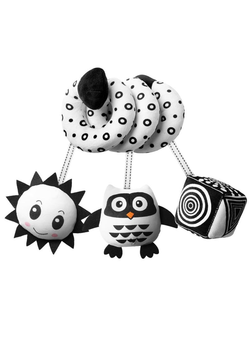 Spiral Toys for pram, Spiral Pram Hanging Toys, Black and White Pram Toys, Spiral Activity Hanging Toys Car Seat Toys With Ringing Bell, Wrap Around Crib Sensory Early Education Toys  - Image 1