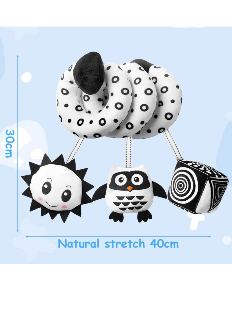 Spiral Toys for pram, Spiral Pram Hanging Toys, Black and White Pram Toys, Spiral Activity Hanging Toys Car Seat Toys With Ringing Bell, Wrap Around Crib Sensory Early Education Toys  - Image 2