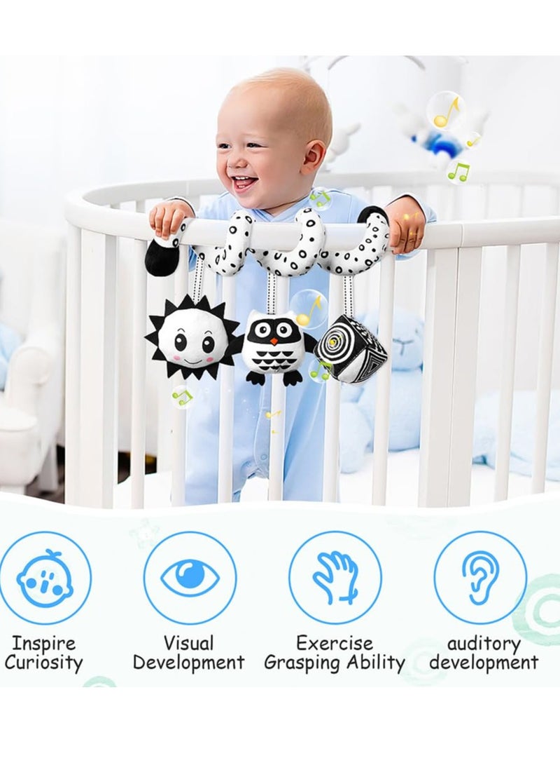 Spiral Toys for pram, Spiral Pram Hanging Toys, Black and White Pram Toys, Spiral Activity Hanging Toys Car Seat Toys With Ringing Bell, Wrap Around Crib Sensory Early Education Toys  - Image 4
