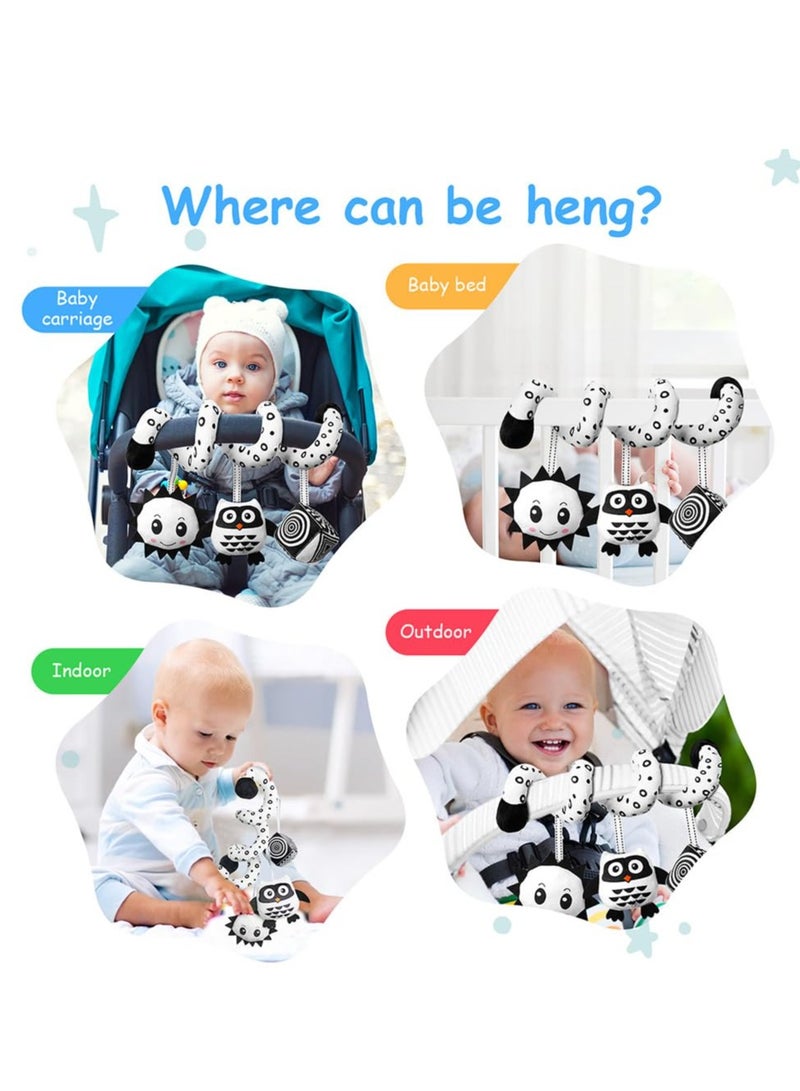 Spiral Toys for pram, Spiral Pram Hanging Toys, Black and White Pram Toys, Spiral Activity Hanging Toys Car Seat Toys With Ringing Bell, Wrap Around Crib Sensory Early Education Toys  - Image 5