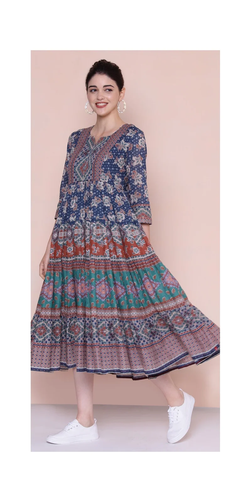 Biba Navy Cotton Tiered Dress