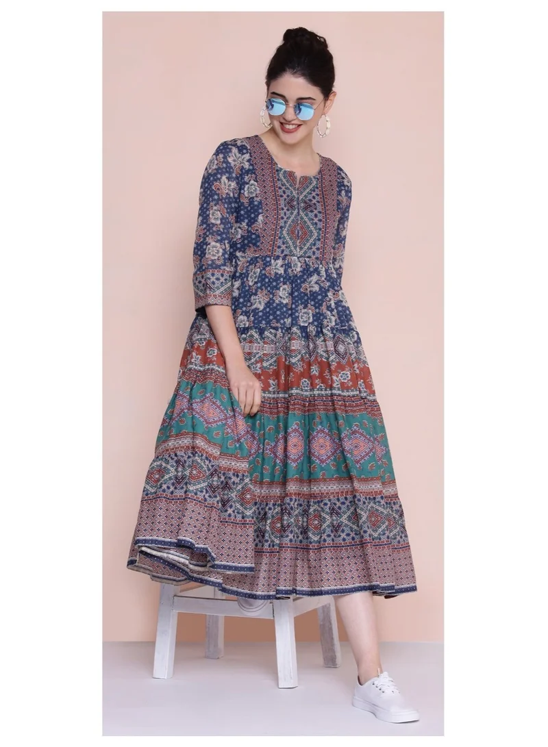 بيبا فستان قطني كحلي ذو طبقات