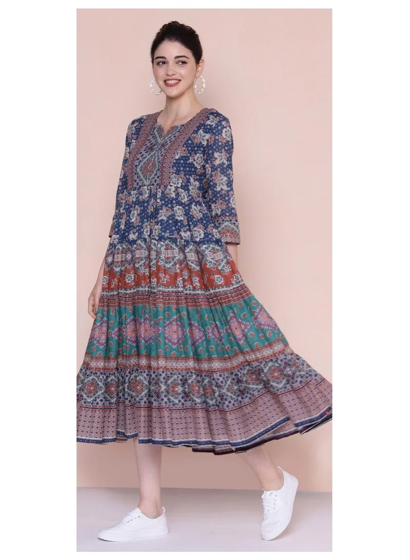 بيبا فستان قطني كحلي ذو طبقات