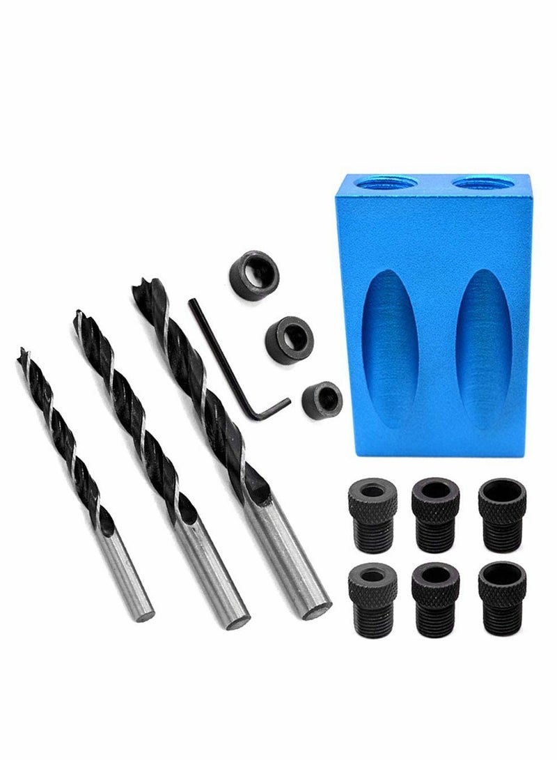 15 Degree Woodworking Angled Hole Fixture Kit, Comes with 6/8/10mm Drive Adapter for Woodworking Angled Drilling, Angle Woodworking Positioner Fixtures 14pcs - Image 1