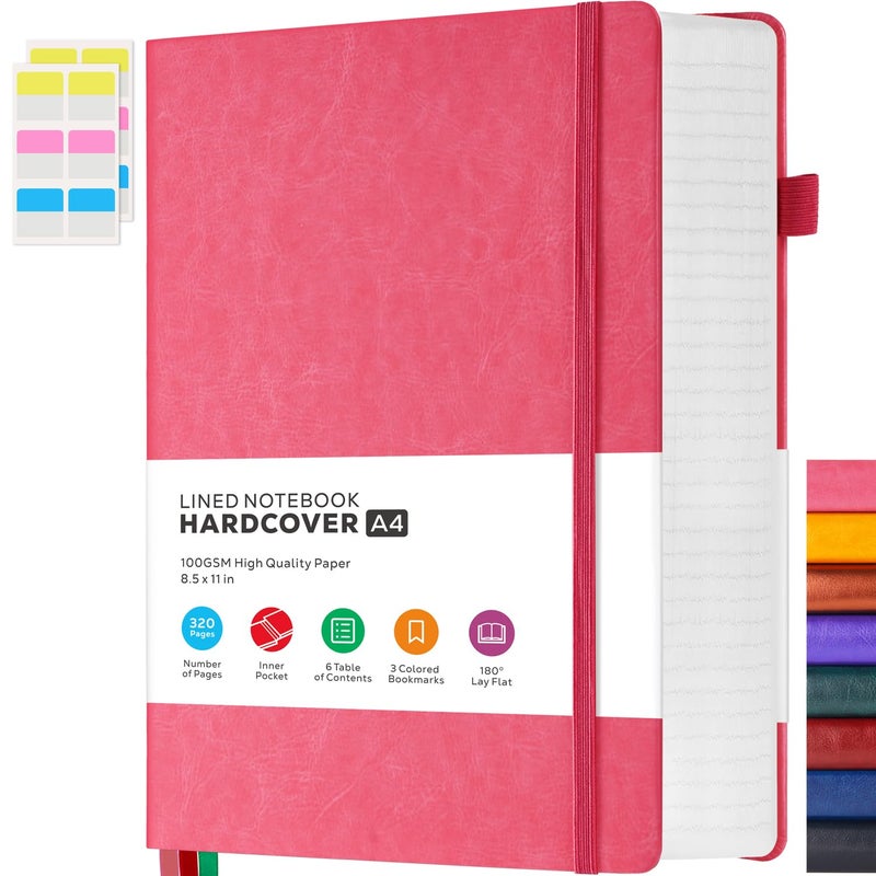 Focus Day Lined Journal Notebook For Women/Men Writing Work  320 Pages A4 Large Notebook Notepads 8.5 X 11 For Note Taking  Hardcover Leather Journal  100Gsm Thick Paper  Pink - Image 1
