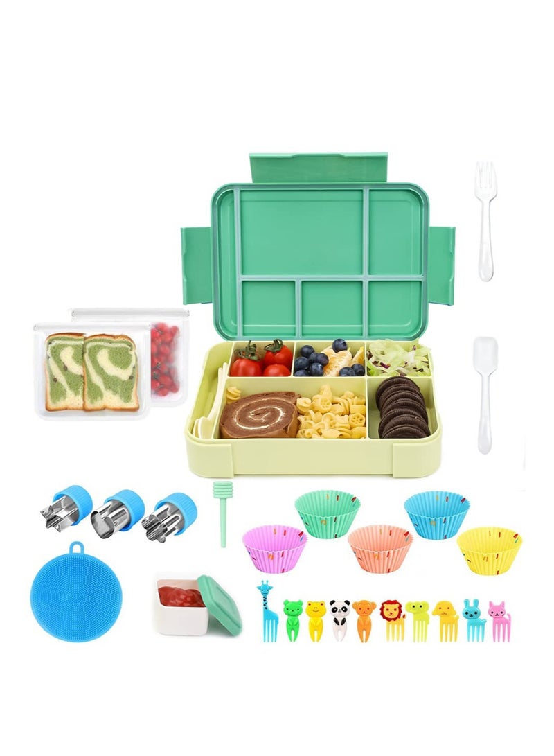 KASTWAVE صندوق بنتو، صندوق غداء محكم الإغلاق 45 أونصة، حاويات غداء لتخزين الطعام للبالغين مع حلقة سيليكون محكمة الإغلاق مناسبة للميكروويف وغسالة الصحون (أخضر) - Image 2