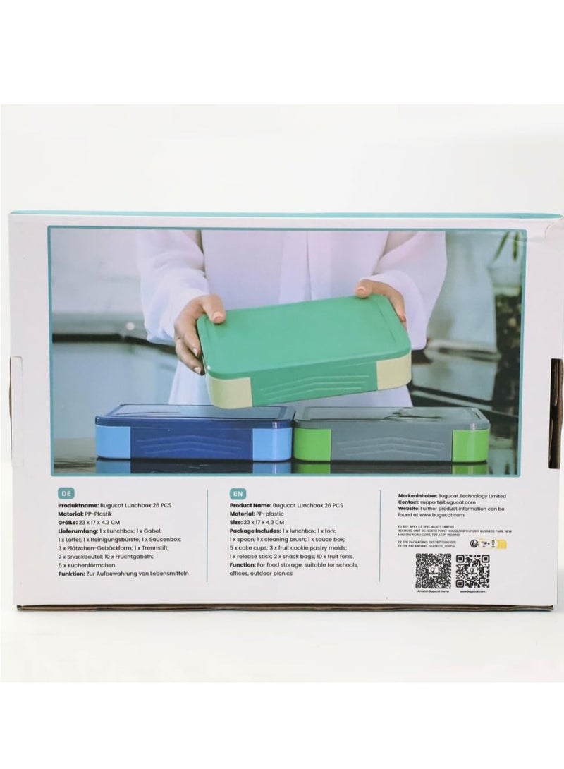 KASTWAVE صندوق بنتو، صندوق غداء محكم الإغلاق 45 أونصة، حاويات غداء لتخزين الطعام للبالغين مع حلقة سيليكون محكمة الإغلاق مناسبة للميكروويف وغسالة الصحون (أخضر) - Image 3