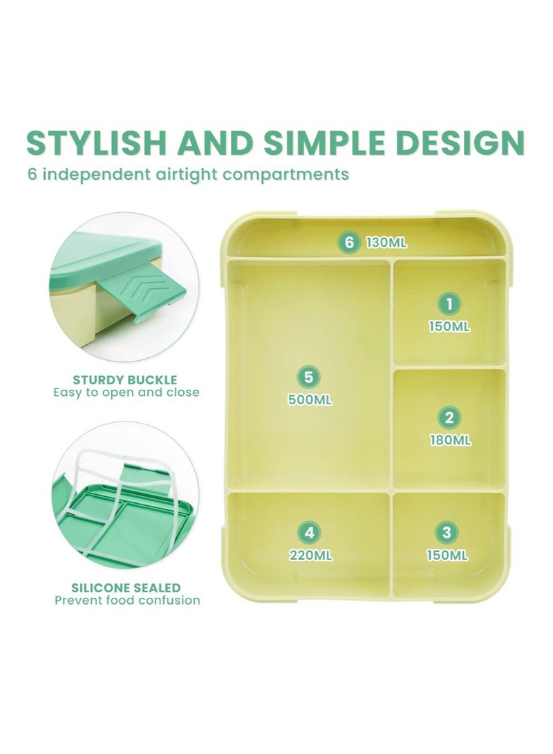 KASTWAVE صندوق بنتو، صندوق غداء محكم الإغلاق 45 أونصة، حاويات غداء لتخزين الطعام للبالغين مع حلقة سيليكون محكمة الإغلاق مناسبة للميكروويف وغسالة الصحون (أخضر) - Image 4