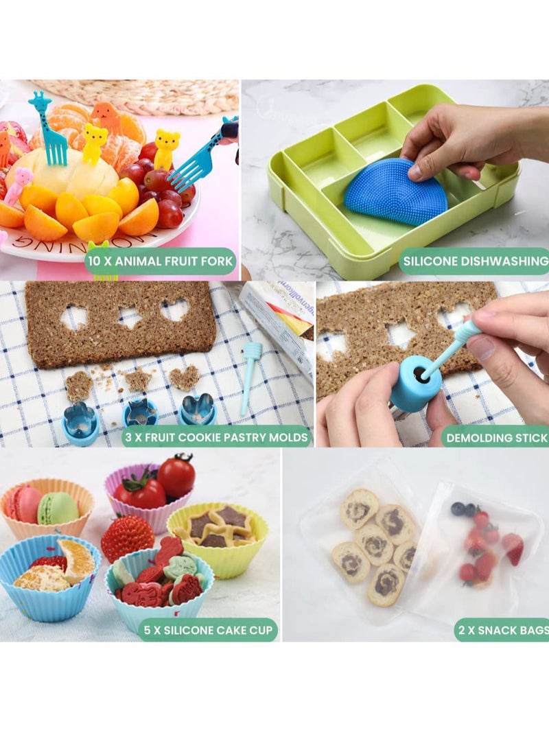 KASTWAVE صندوق بنتو، صندوق غداء محكم الإغلاق 45 أونصة، حاويات غداء لتخزين الطعام للبالغين مع حلقة سيليكون محكمة الإغلاق مناسبة للميكروويف وغسالة الصحون (أخضر) - Image 5