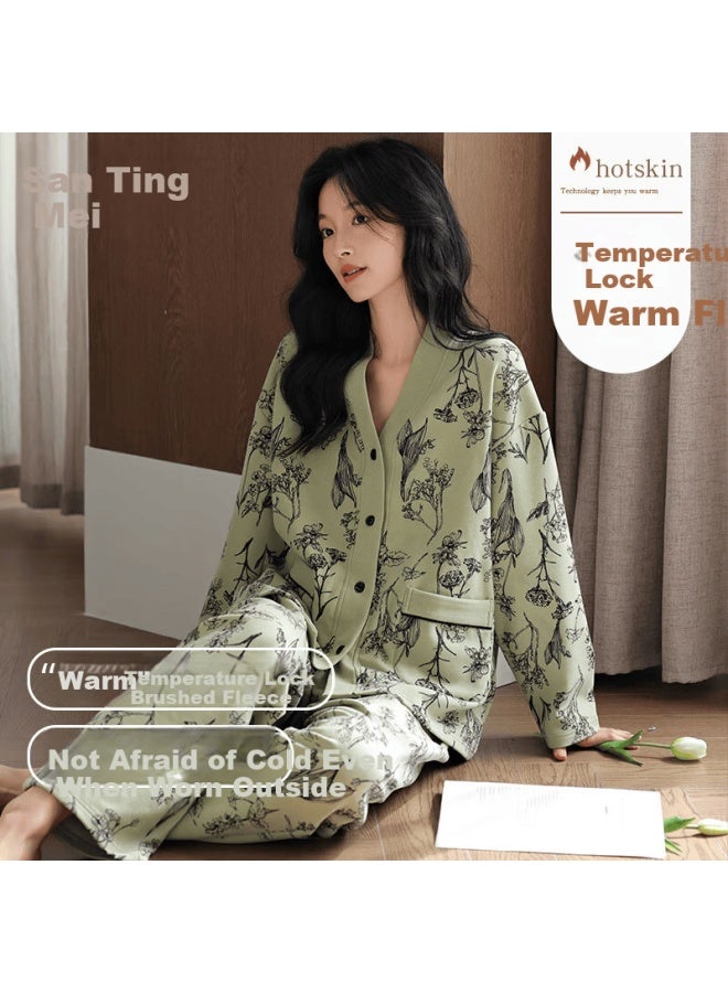 Gracewell Autumn Winter New Warm Fleece Pajamas For Women With Wool And Mulberry Silk Homewear Outerwear Plus Size L Pajama Set
