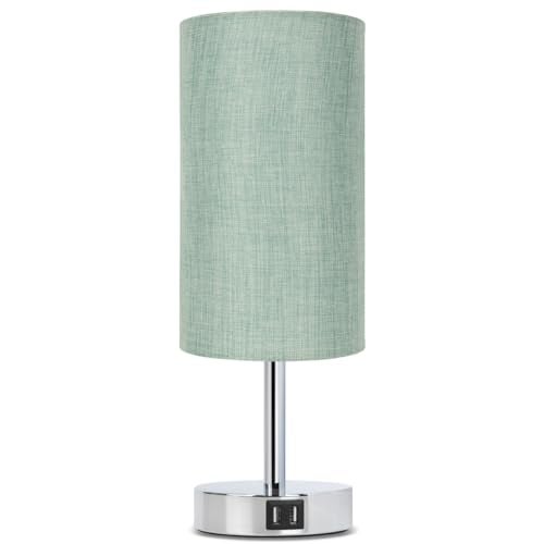 Yarra-Decor Bedside Lamp with USB Port - Touch Control Table Lamp for Bedroom 3 Way Dimmable Nightstand Lamp with Round Denim Fabric Shade for Living Room, Dorm, Home Office (LED Bulb Included) - Image 1