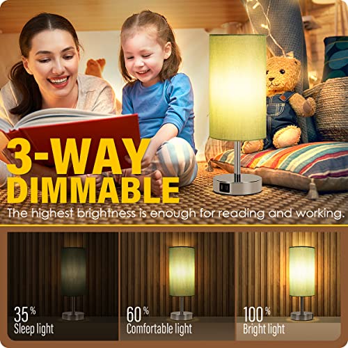 Yarra-Decor Bedside Lamp with USB Port - Touch Control Table Lamp for Bedroom 3 Way Dimmable Nightstand Lamp with Round Denim Fabric Shade for Living Room, Dorm, Home Office (LED Bulb Included) - Image 3