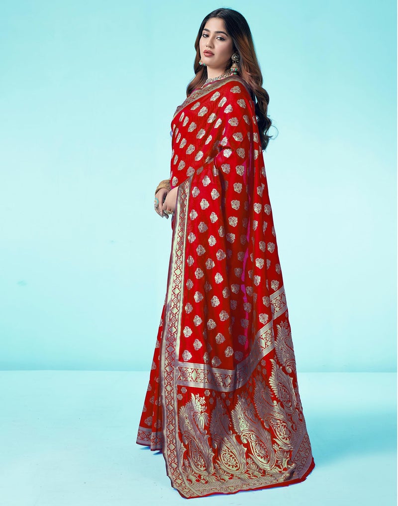 SIRIL Women's Kanjivaram Soft Silk Saree Pure Silk with Unstitched Blouse Piece (4049S458_Red) - Image 2