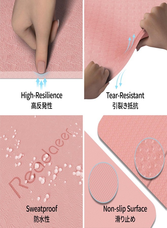 READAEER Foldable Yoga Mat for Travel Folding Yoga Mat 6mm Thick with Carrying Bag, Non-Slip TPE Exercise Pilates Mat (Pink) - Image 3