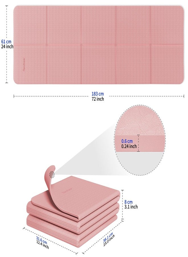 READAEER Foldable Yoga Mat for Travel Folding Yoga Mat 6mm Thick with Carrying Bag, Non-Slip TPE Exercise Pilates Mat (Pink) - Image 2