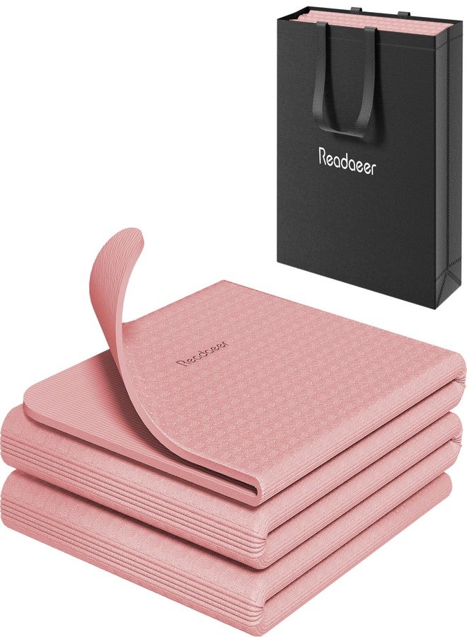 READAEER Foldable Yoga Mat for Travel Folding Yoga Mat 6mm Thick with Carrying Bag, Non-Slip TPE Exercise Pilates Mat (Pink) - Image 1