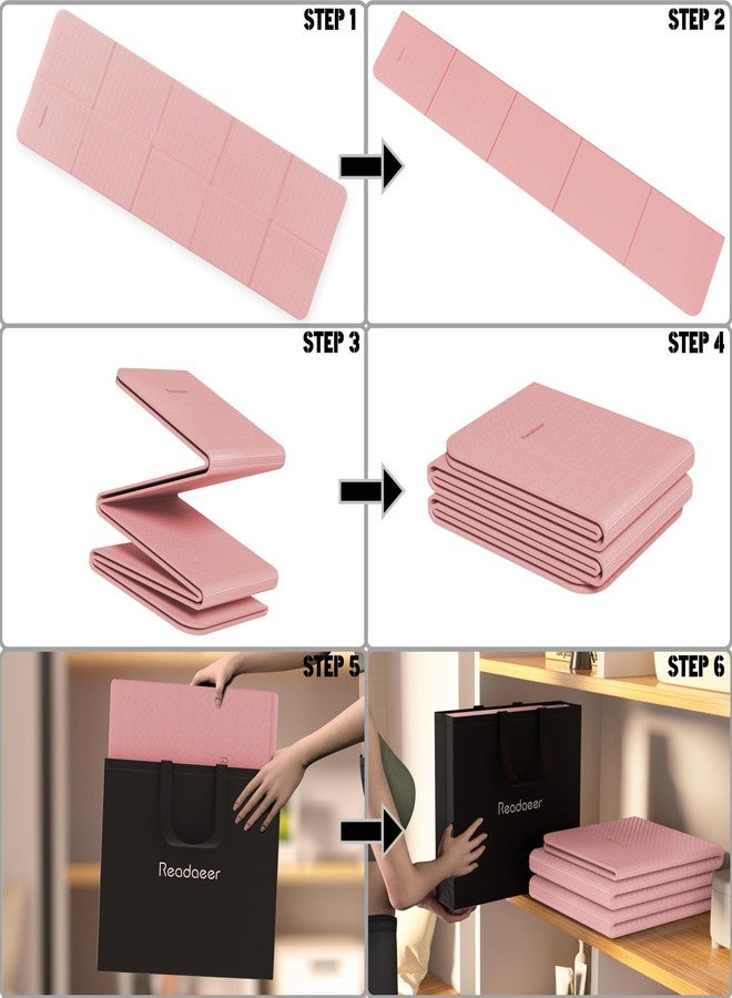 READAEER Foldable Yoga Mat for Travel Folding Yoga Mat 6mm Thick with Carrying Bag, Non-Slip TPE Exercise Pilates Mat (Pink) - Image 5