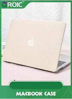 Compatible with MacBook Air 13 Inch Case 2022 2021 2020 2019 2018 Release A1932 A2179 M1 A2337 Touch ID, Elegant Leather ABS Hard Shell Case Transparent Keyboard Cover, Beige Woven Fabric