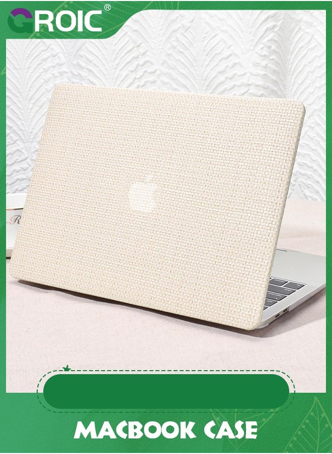GROIC Compatible with MacBook Air 13 Inch Case 2022 2021 2020 2019 2018 Release A1932 A2179 M1 A2337 Touch ID, Elegant Leather ABS Hard Shell Case Transparent Keyboard Cover, Beige Woven Fabric  - Image 1