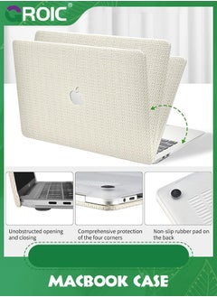 GROIC Compatible with MacBook Air 13 Inch Case 2022 2021 2020 2019 2018 Release A1932 A2179 M1 A2337 Touch ID, Elegant Leather ABS Hard Shell Case Transparent Keyboard Cover, Beige Woven Fabric  - Image 5