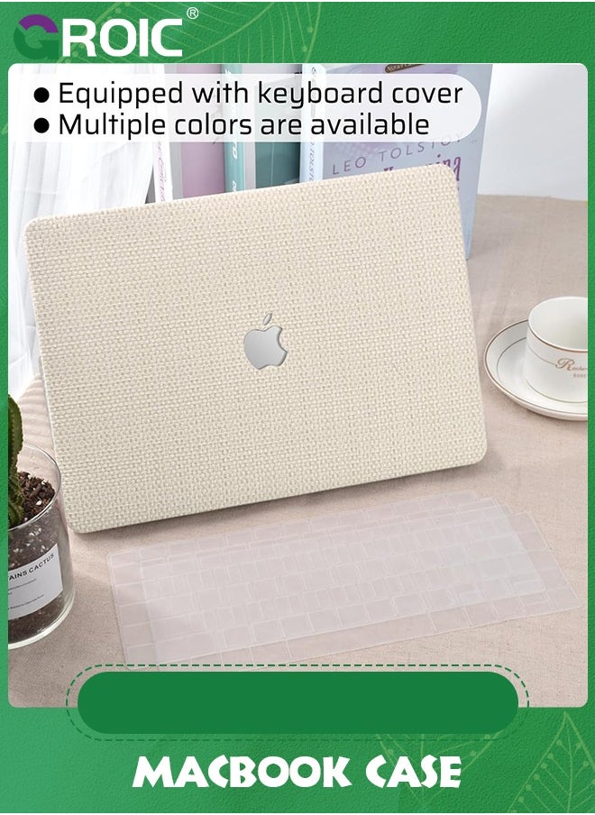 GROIC - Compatible with MacBook Air 13 Inch Case 2022 2021 2020 2019 2018 Release A1932 A2179 M1 A2337 Touch ID, Elegant Leather ABS Hard Shell Case Transparent Keyboard Cover, Beige Woven Fabric - Image 1